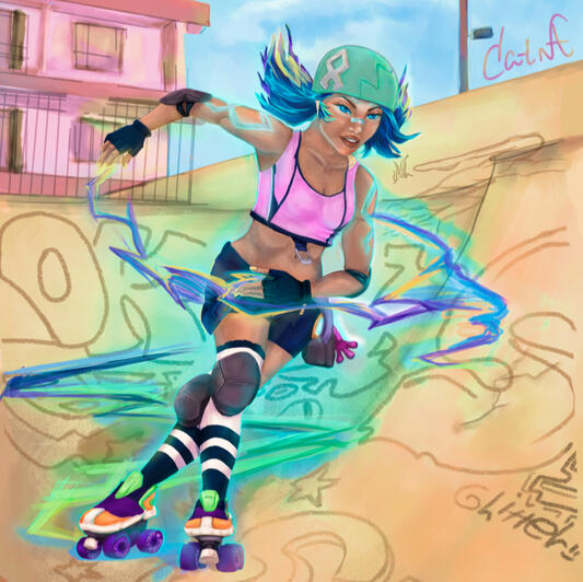 Neon Valorant Fan Art If Neon's profession wasn't being a Kingdom agent, she would be a roller derby player.